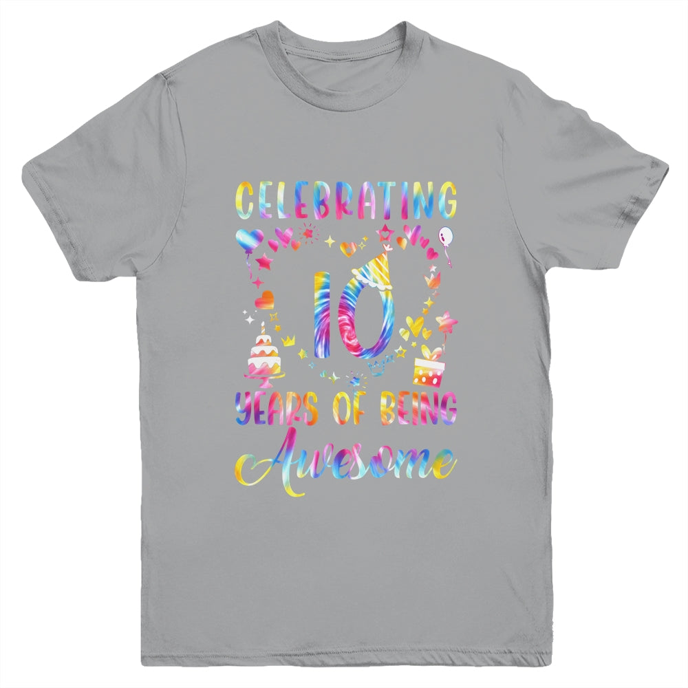 10 Years Of Being Awesome 10 Years Old 10th Birthday Tie Dye Youth Shirt | teecentury