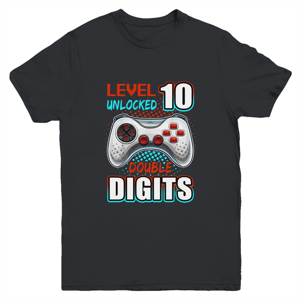 10th Birthday For Boys Double Digits 10 Year Old Gamer Youth Shirt