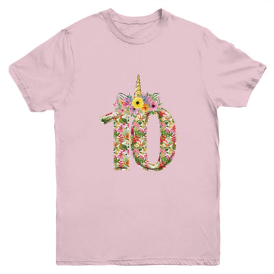 10th Birthday Girl 10 Years Old Awesome Unicorn Flower Youth Youth Shirt | Teecentury.com