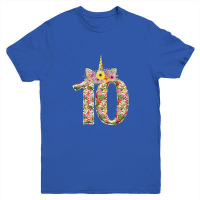 10th Birthday Girl 10 Years Old Awesome Unicorn Flower Youth Youth Shirt | Teecentury.com