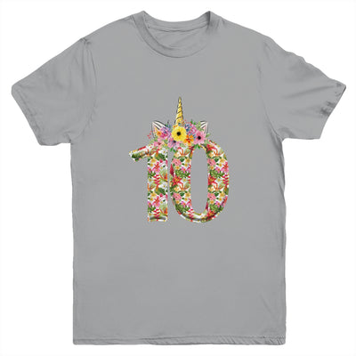 10th Birthday Girl 10 Years Old Awesome Unicorn Flower Youth Youth Shirt | Teecentury.com