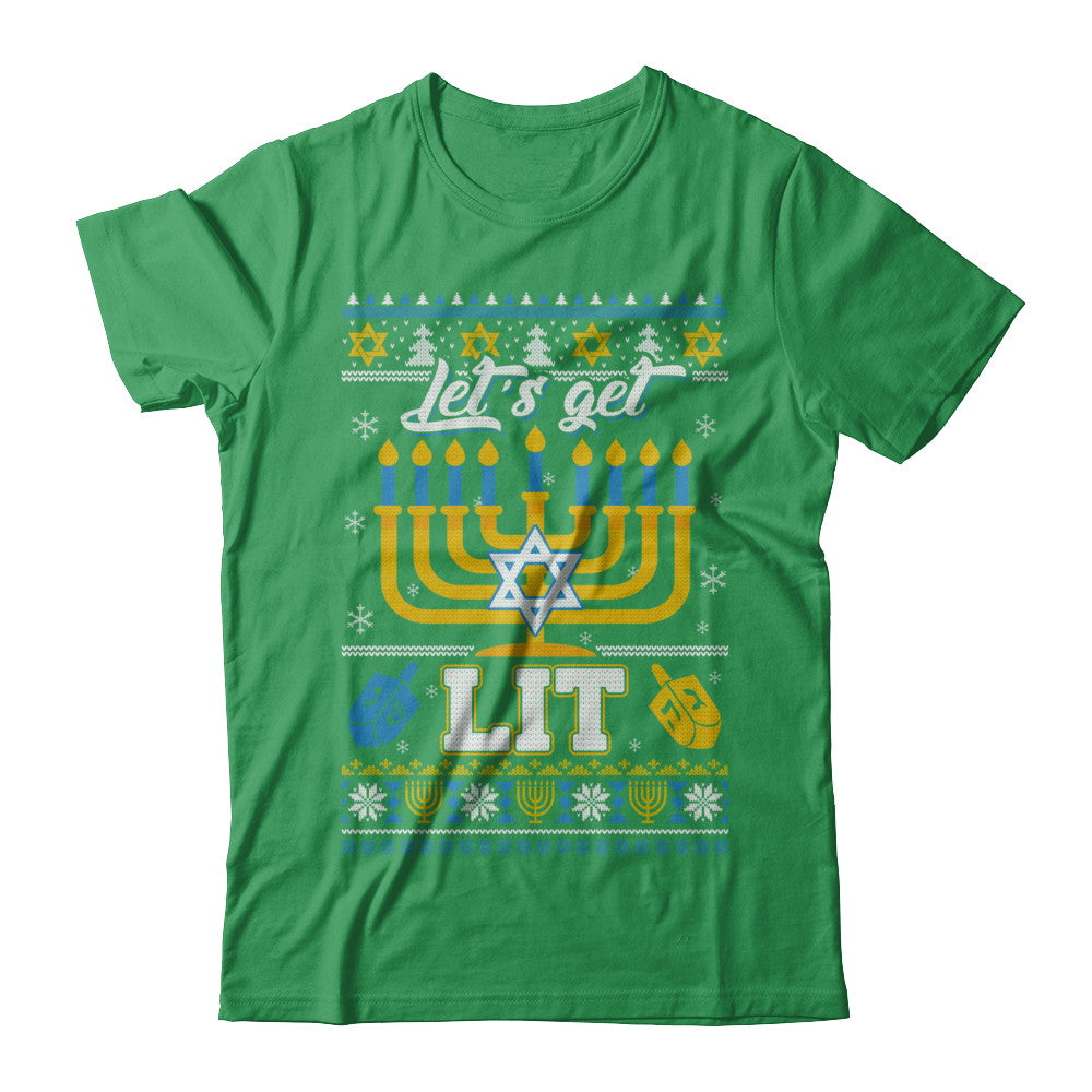 Funny Happy Hanukkah Chanukah Let's Get Lit Ugly Sweater T-Shirt & Sweatshirt | Teecentury.com