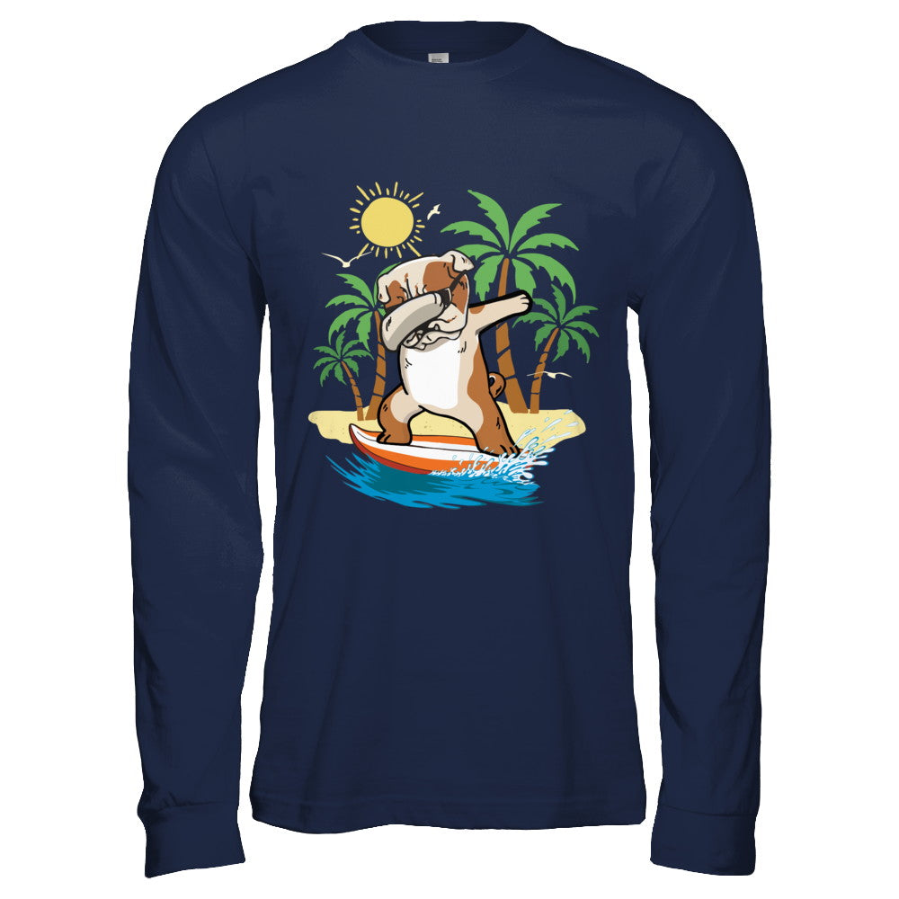 Summer Vacation Dabbing Bulldog Surfing Surfboard Gift T-Shirt & Hoodie | Teecentury.com