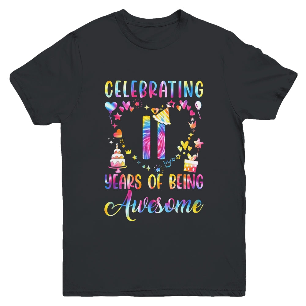 11 Years Of Being Awesome 11 Years Old 11th Birthday Tie Dye Youth Shirt | teecentury