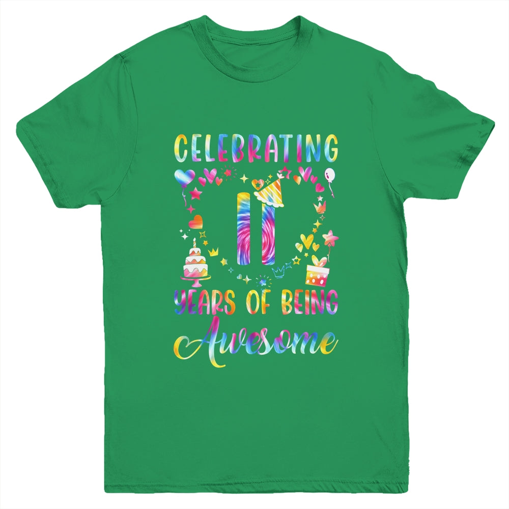 11 Years Of Being Awesome 11 Years Old 11th Birthday Tie Dye Youth Shirt | teecentury