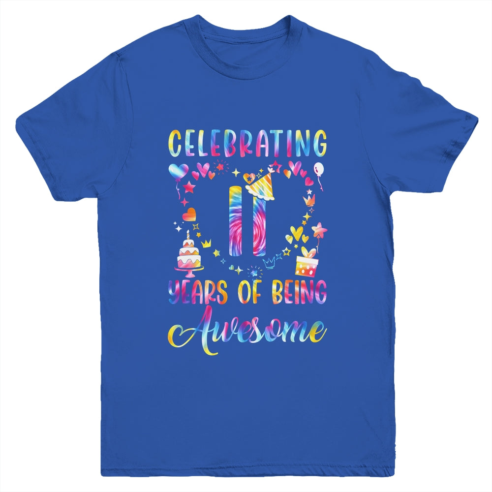 11 Years Of Being Awesome 11 Years Old 11th Birthday Tie Dye Youth Shirt | teecentury