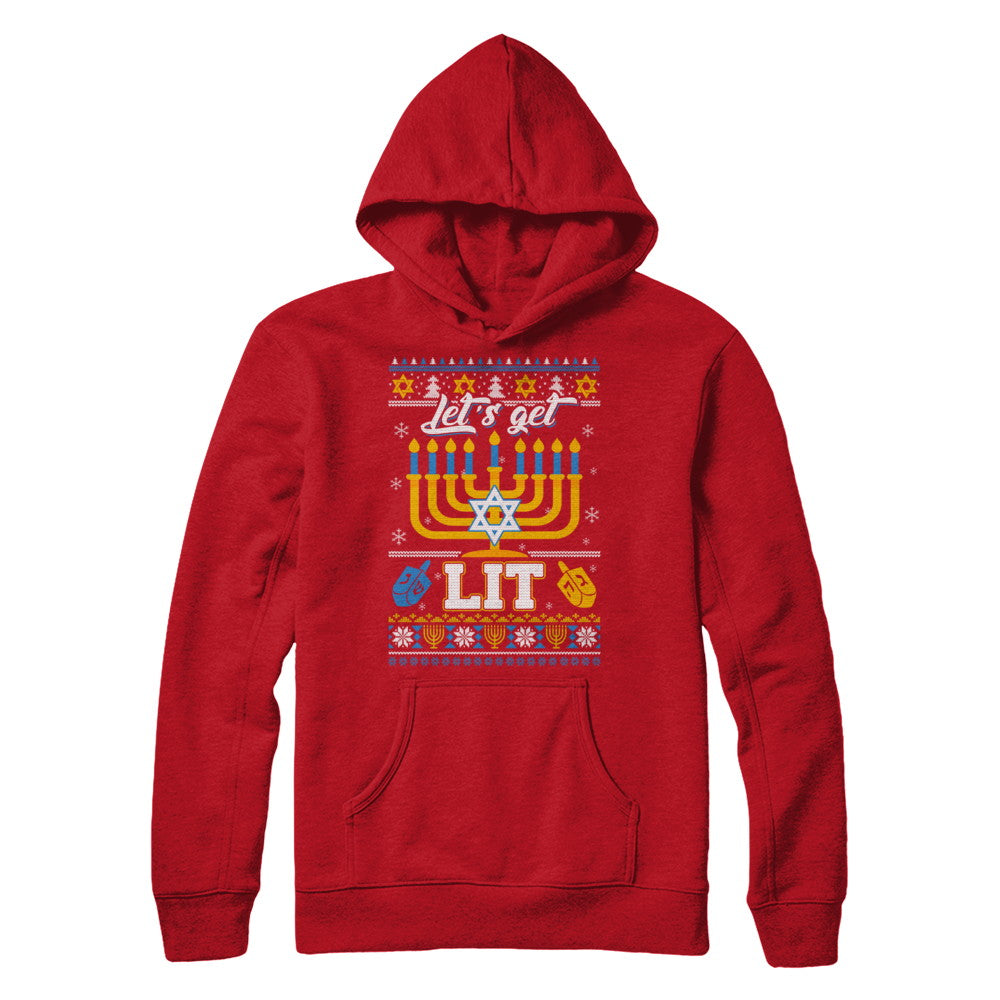 Funny Happy Hanukkah Chanukah Let's Get Lit Ugly Sweater T-Shirt & Sweatshirt | Teecentury.com