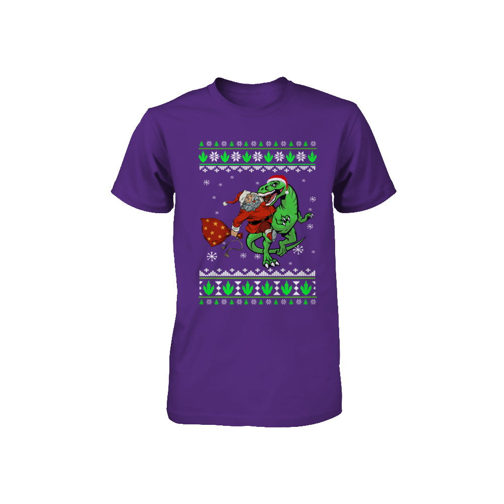 Santa Riding Dinosaur T-Rex Ugly Christmas Sweater Youth Youth Shirt | Teecentury.com