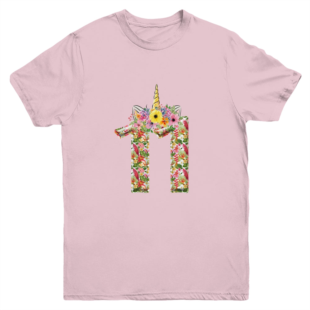 11th Birthday Girl 11 Years Old Awesome Unicorn Flower Youth Youth Shirt | Teecentury.com