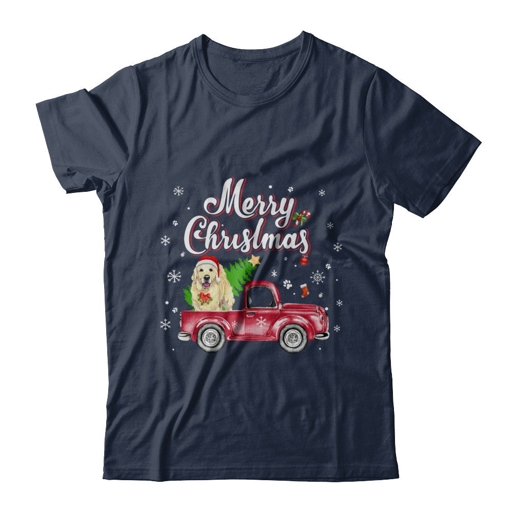 Golden Retriever Rides Red Truck Christmas Pajama T-Shirt & Sweatshirt | Teecentury.com