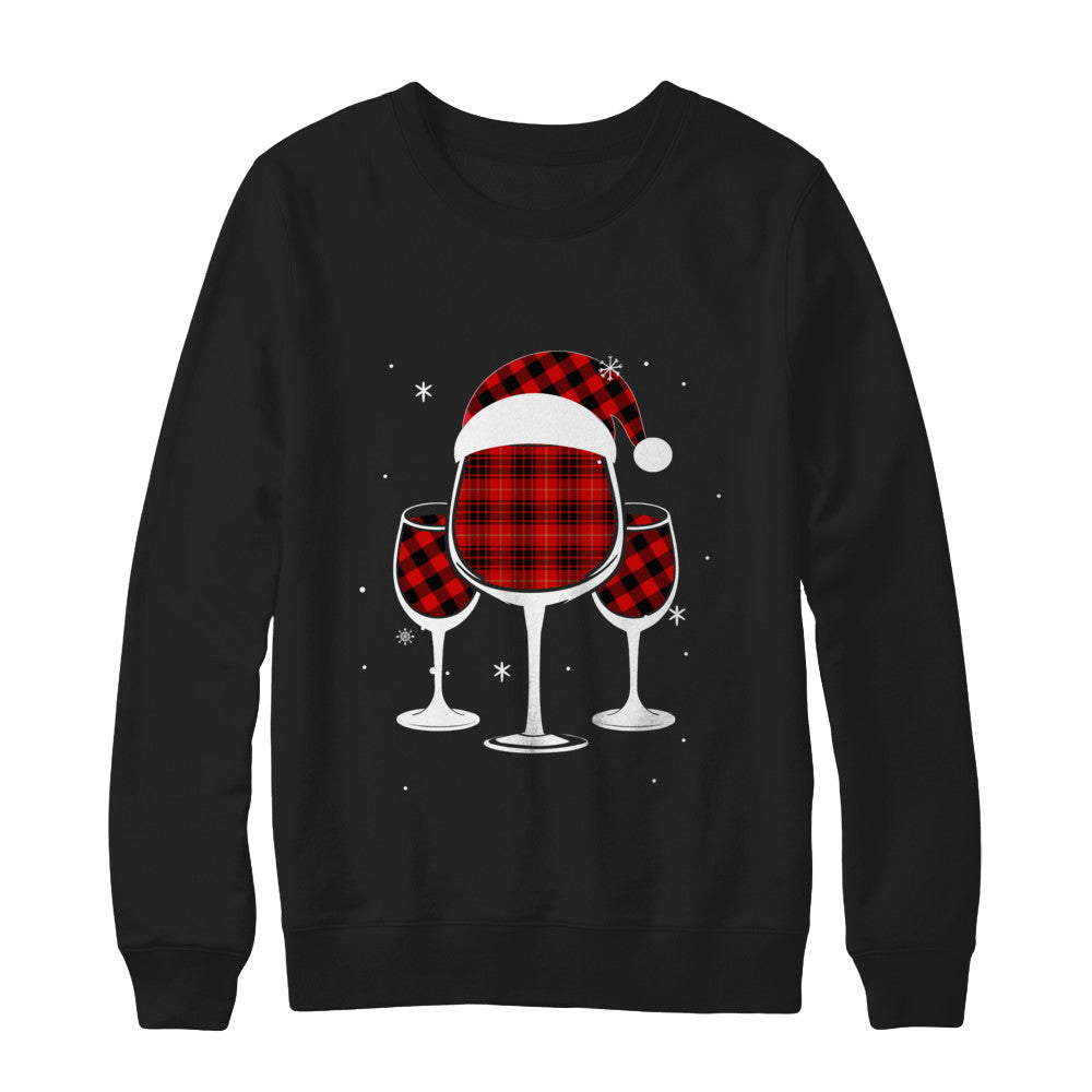 Red Plaid Buffalo Wine Santa Hat Christmas T-Shirt & Sweatshirt | Teecentury.com