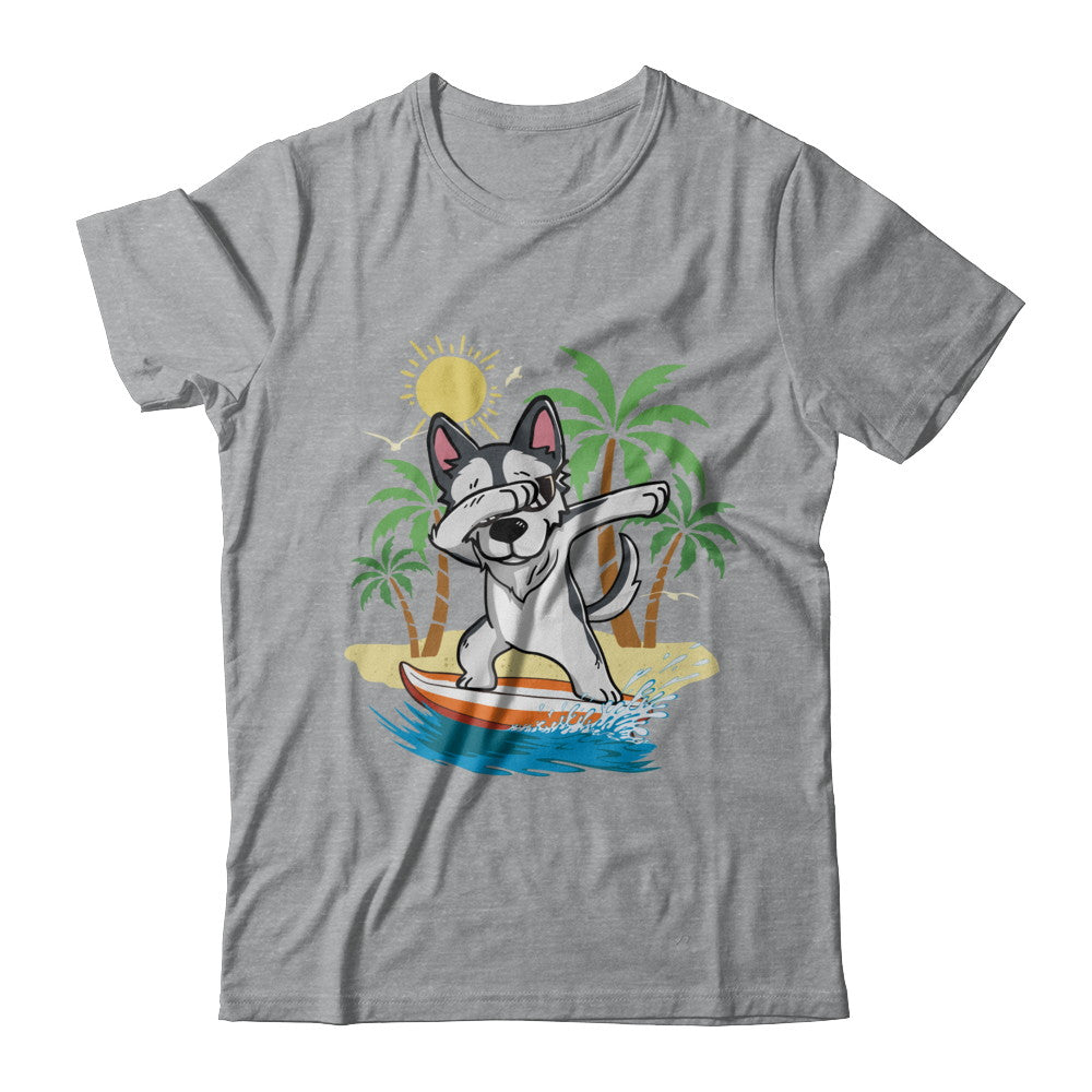 Summer Vacation Dabbing Husky Surfing Surfboard Gift T-Shirt & Hoodie | Teecentury.com