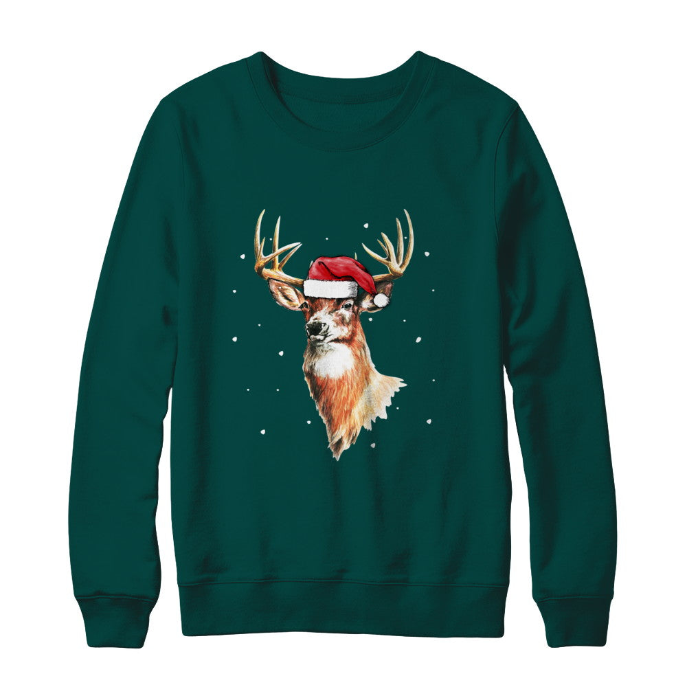 Christmas Pajama Deer With Santa Hat Hunting Hunter T-Shirt & Sweatshirt | Teecentury.com