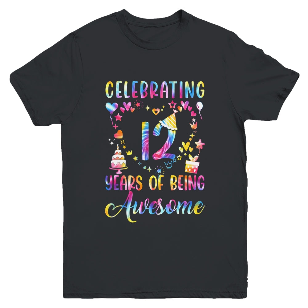 12 Years Of Being Awesome 12 Years Old 12th Birthday Tie Dye Youth Shirt | teecentury