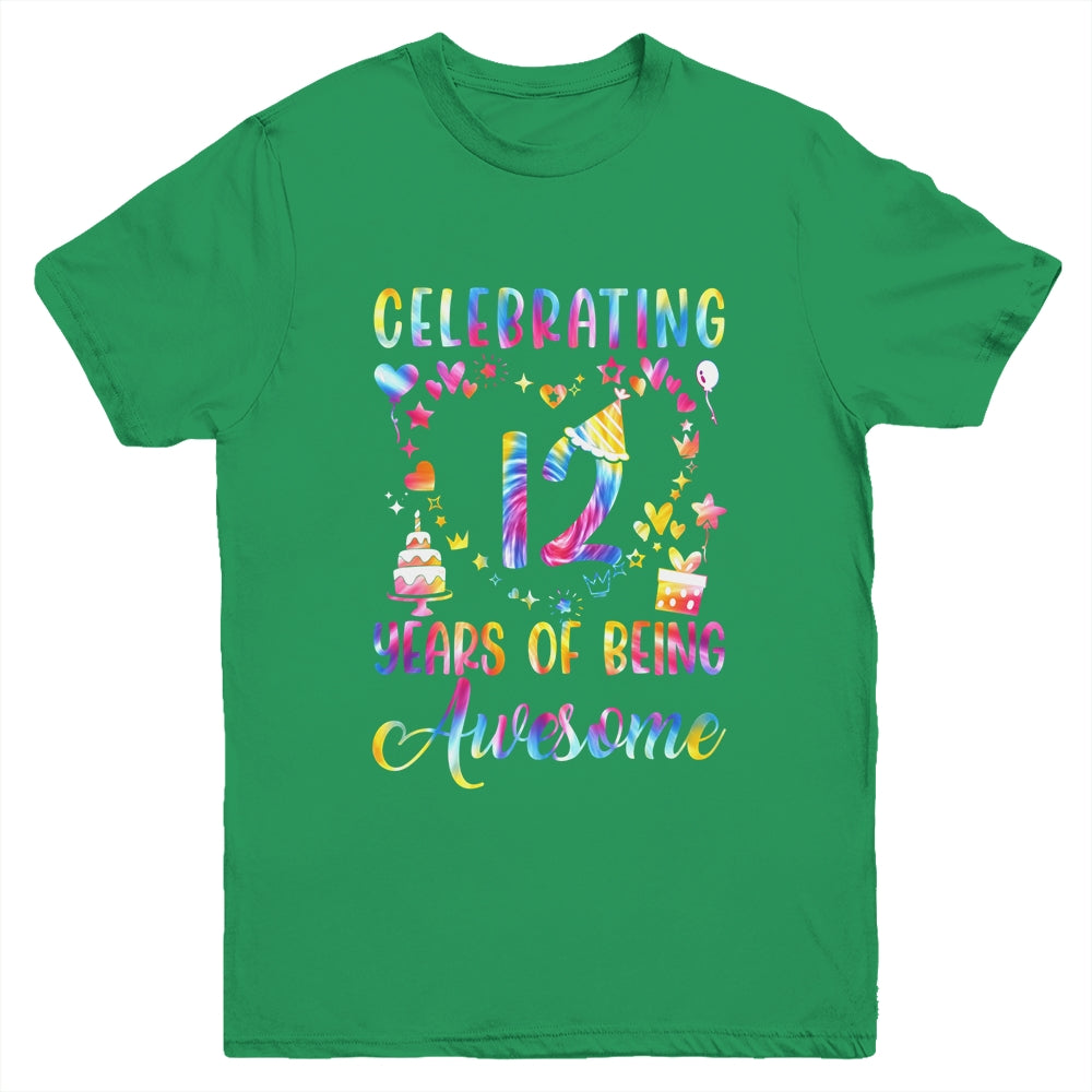 12 Years Of Being Awesome 12 Years Old 12th Birthday Tie Dye Youth Shirt | teecentury