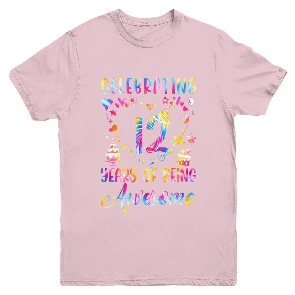 12 Years Of Being Awesome 12 Years Old 12th Birthday Tie Dye Youth Shirt | teecentury
