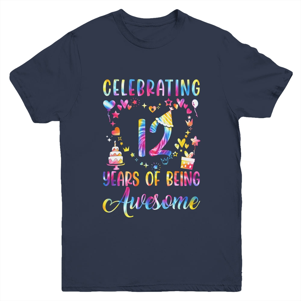 12 Years Of Being Awesome 12 Years Old 12th Birthday Tie Dye Youth Shirt | teecentury