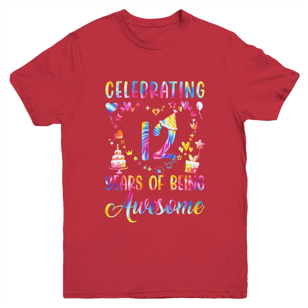 12 Years Of Being Awesome 12 Years Old 12th Birthday Tie Dye Youth Shirt | teecentury