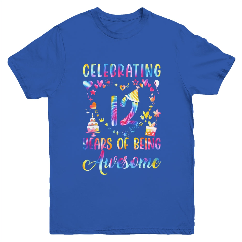 12 Years Of Being Awesome 12 Years Old 12th Birthday Tie Dye Youth Shirt | teecentury