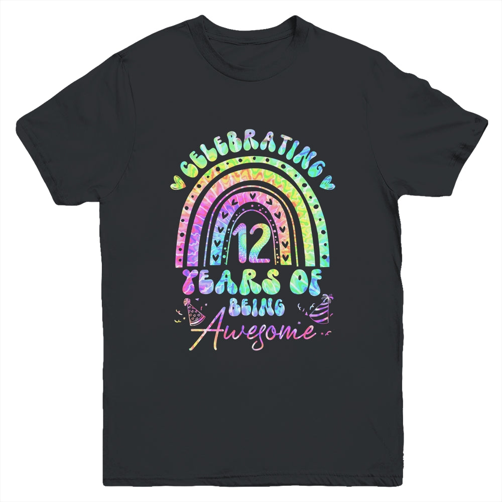 12 Years Of Being Awesome 12th Birthday Girl Tie Dye Youth Shirt | teecentury