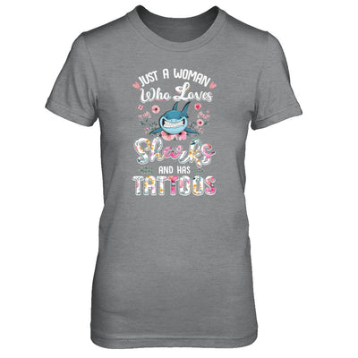 Just A Woman Who Loves Sharks And Has Tattoos T-Shirt & Tank Top | Teecentury.com