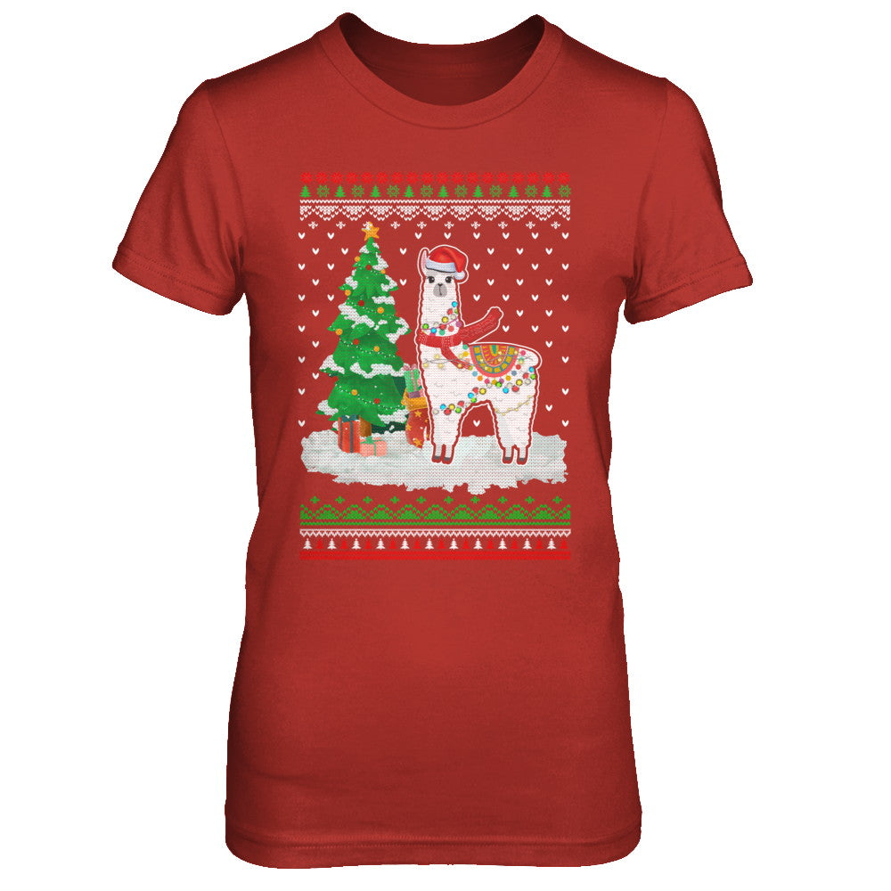 Xmas Alpaca Llama Santa Hat Ugly Christmas Sweater T-Shirt & Sweatshirt | Teecentury.com