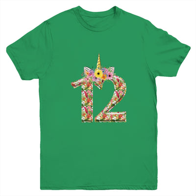 12th Birthday Girl 12 Years Old Awesome Unicorn Flower Youth Youth Shirt | Teecentury.com