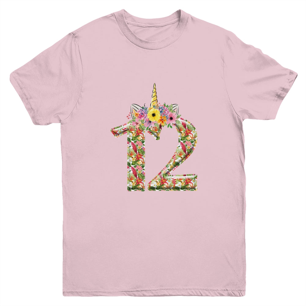 12th Birthday Girl 12 Years Old Awesome Unicorn Flower Youth Youth Shirt | Teecentury.com