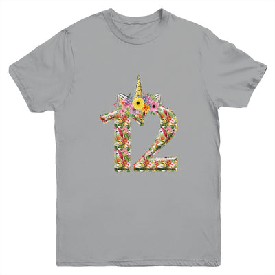 12th Birthday Girl 12 Years Old Awesome Unicorn Flower Youth Youth Shirt | Teecentury.com