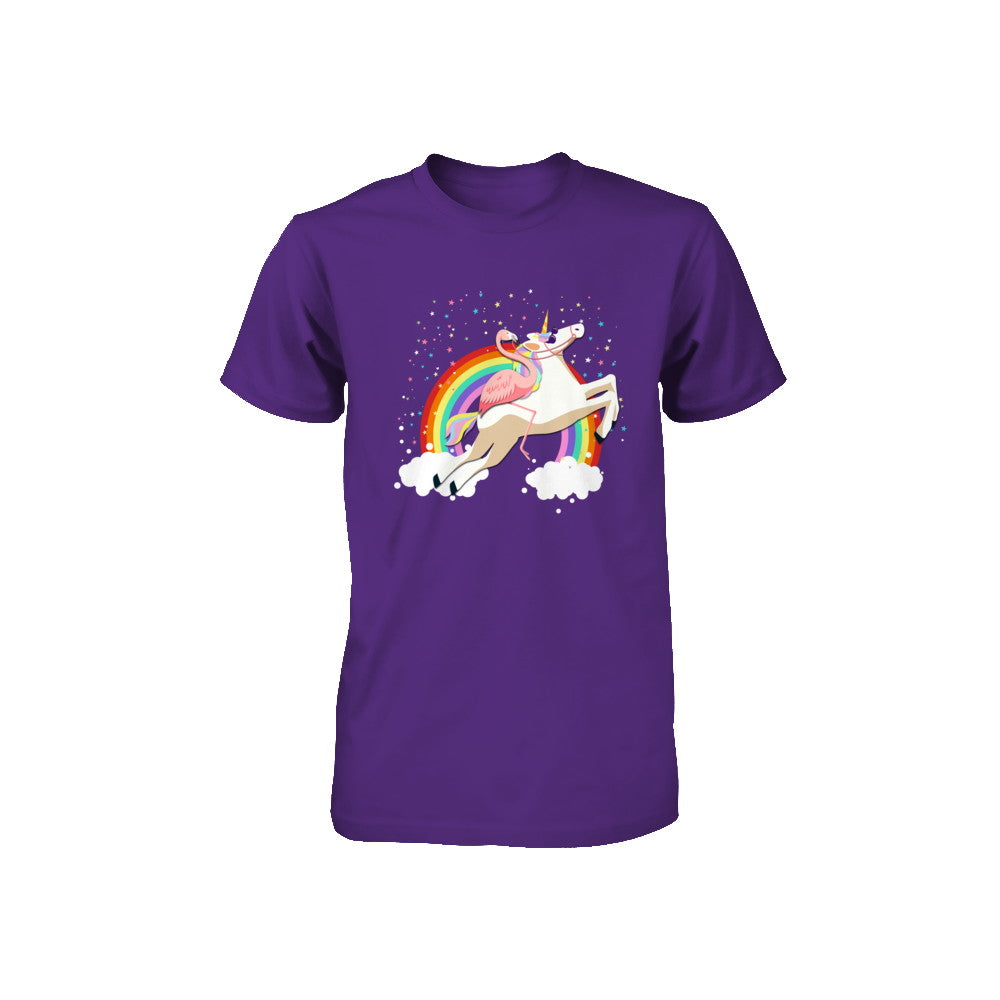 Flamingo Pink Bird Riding Unicorn Youth Youth Shirt | Teecentury.com