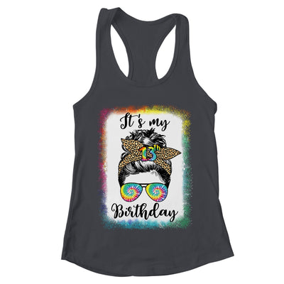 13th Birthday Decoration Girl Messy Bun 13 Years Old Tie Dye Shirt & Tank Top | teecentury