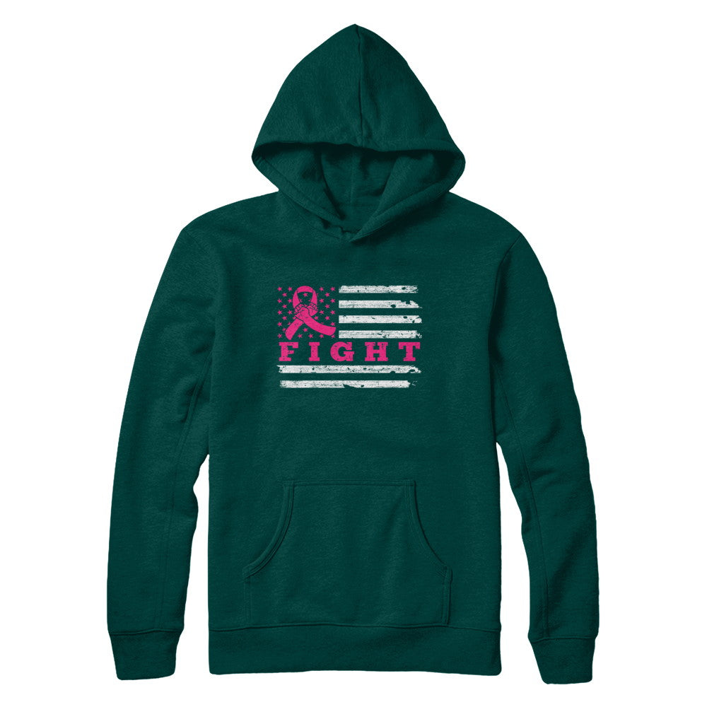 Fight Pink Ribbon US Flag Breast Cancer Awareness T-Shirt & Hoodie | Teecentury.com