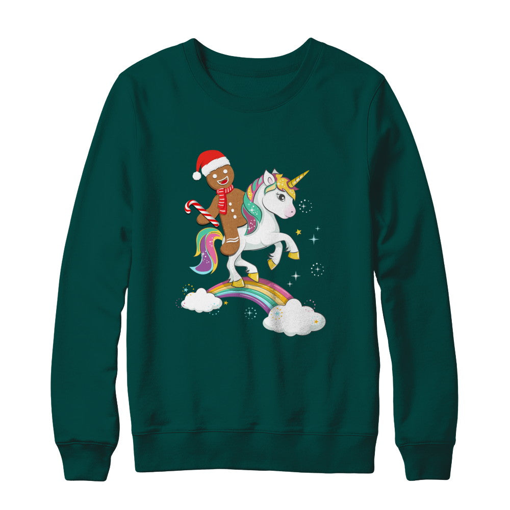Gingerbread Man Riding A Unicorn Christmas Xmas Gift T-Shirt & Sweatshirt | Teecentury.com