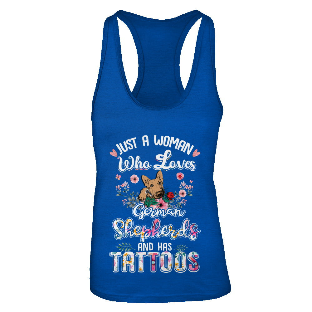 Just A Woman Who Loves German Shepherds And Has Tattoos T-Shirt & Tank Top | Teecentury.com