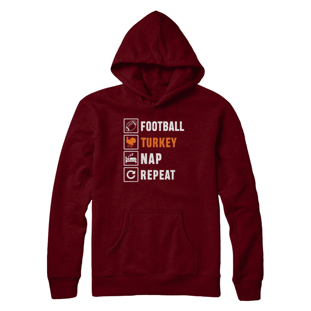 Football Turkey Nap Repeat Funny Thanksgiving Day T-Shirt & Sweatshirt | Teecentury.com