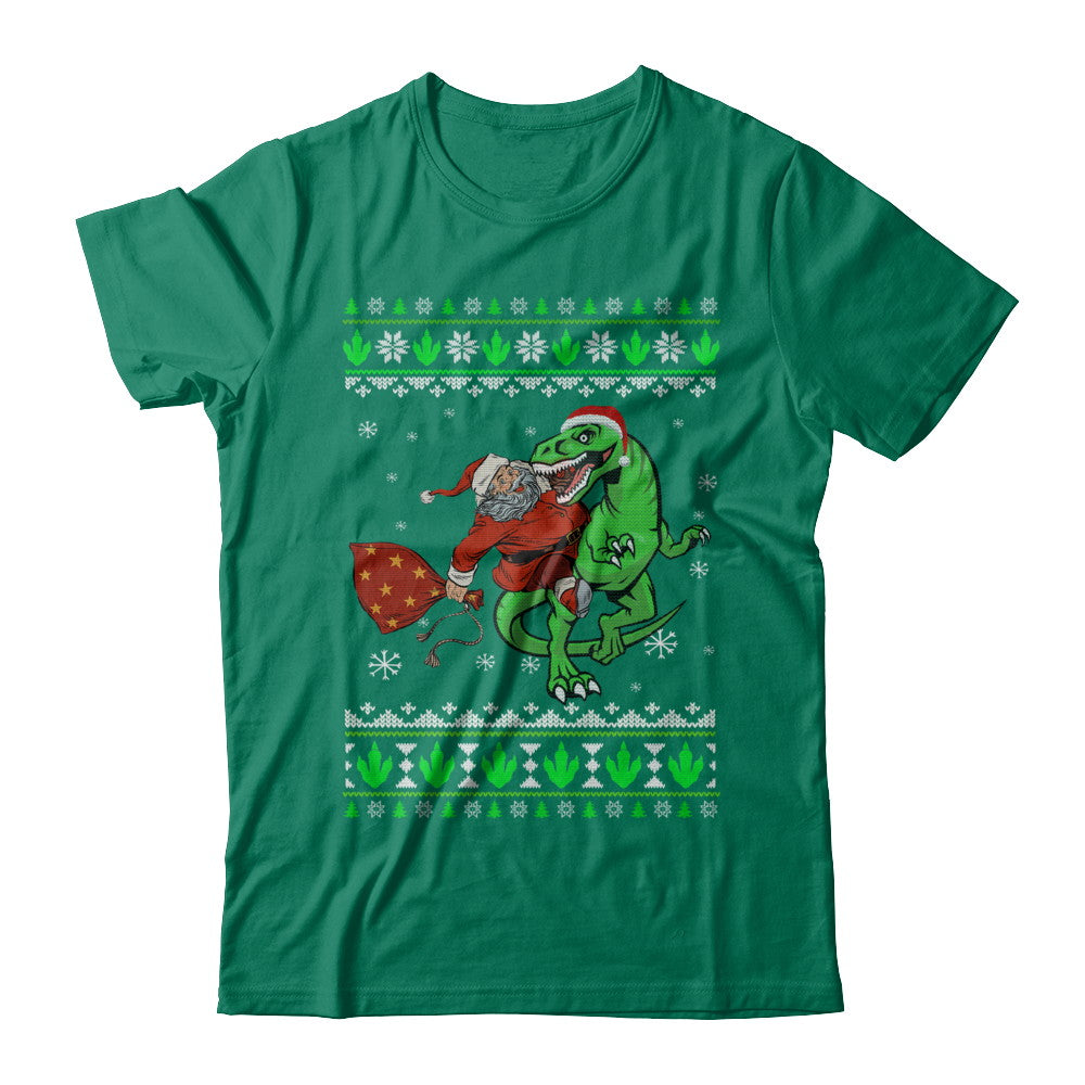 Santa Riding Dinosaur T-Rex Ugly Christmas Sweater T-Shirt & Sweatshirt | Teecentury.com
