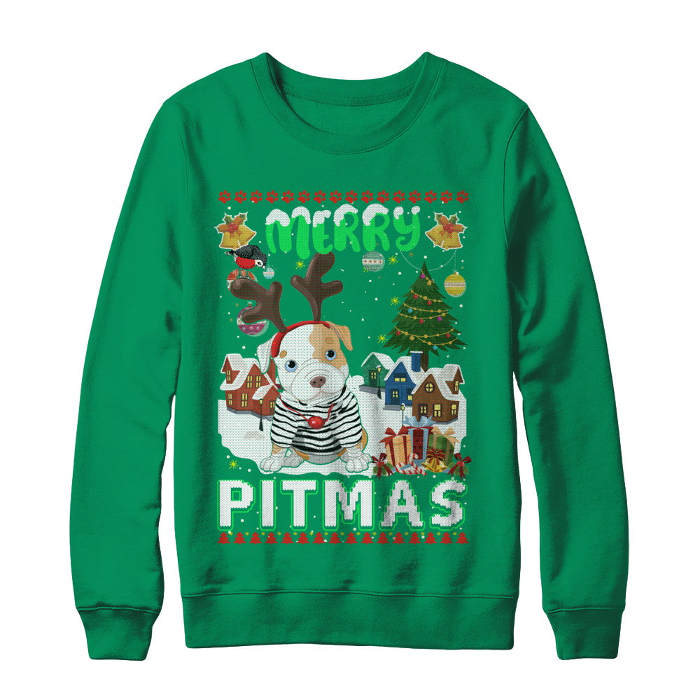 Cute Pitbull Christmas Merry Pigmas Ugly Sweater Christmas T-Shirt & Sweatshirt | Teecentury.com