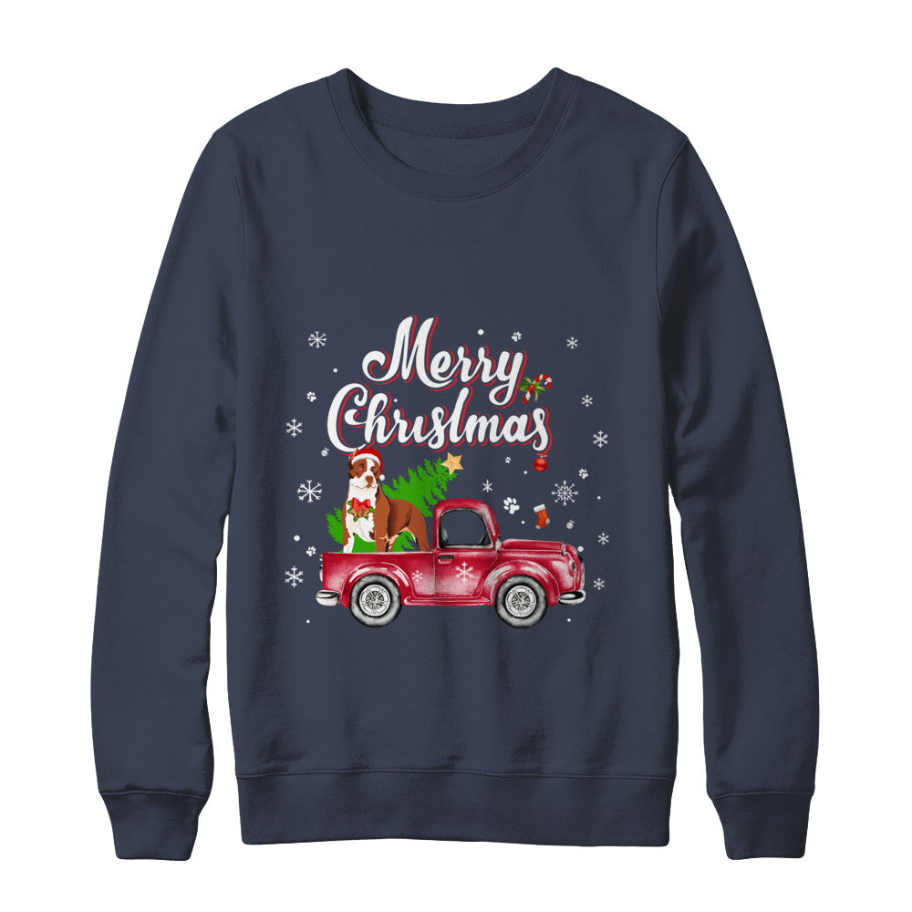 Pitbull Rides Red Truck Christmas Pajama T-Shirt & Sweatshirt | Teecentury.com
