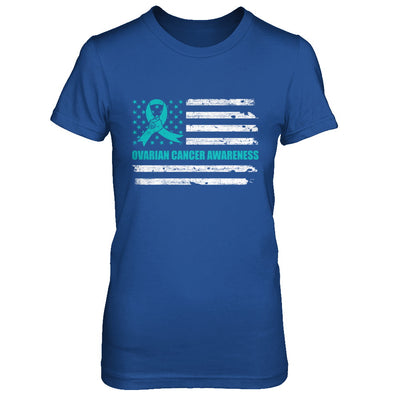 Teal Ribbon Ovarian Cancer Awareness US Flag T-Shirt & Hoodie | Teecentury.com