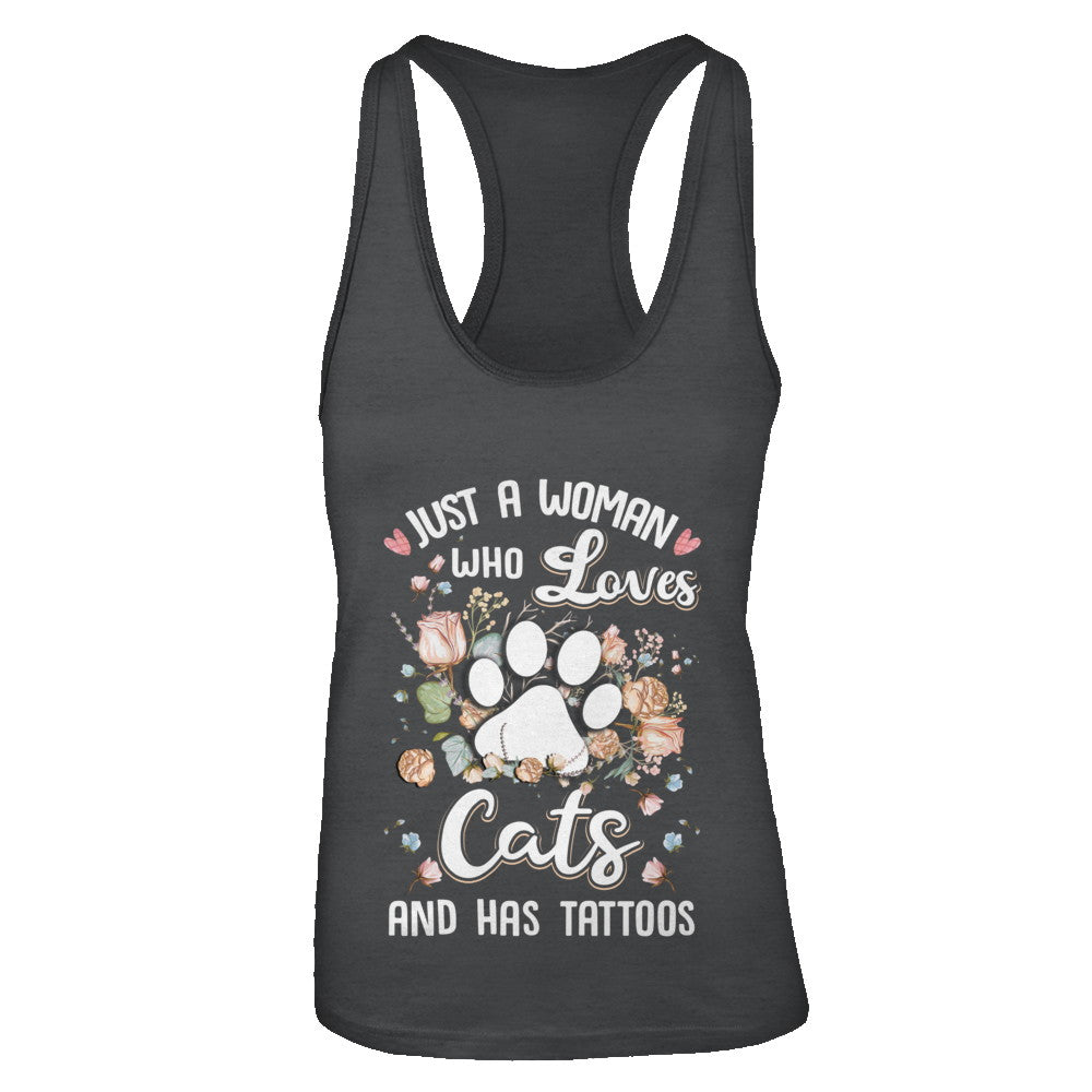 Just A Woman Who Loves Cats And Have Tattoos T-Shirt & Tank Top | Teecentury.com