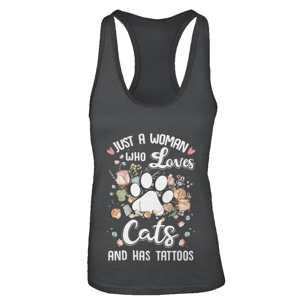 Just A Woman Who Loves Cats And Have Tattoos T-Shirt & Tank Top | Teecentury.com