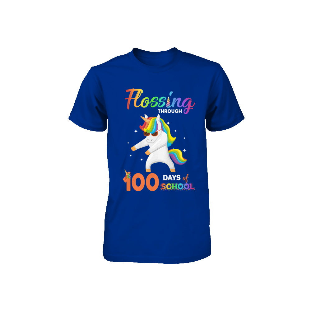 Flossing through 100 Days of School Unicorn Girl Youth Youth Shirt | Teecentury.com