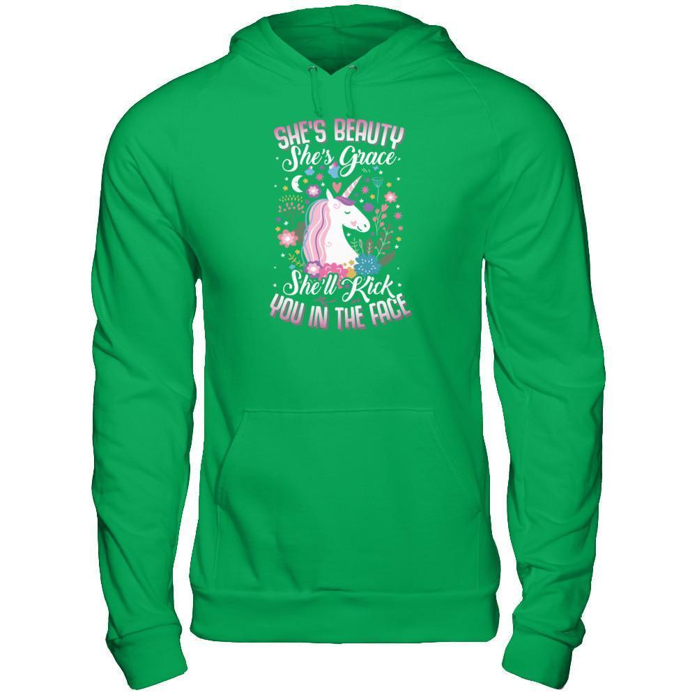 She's Beauty She's Grace She'll Kick You In The Face Unicorn Lover T-Shirt & Tank Top | Teecentury.com