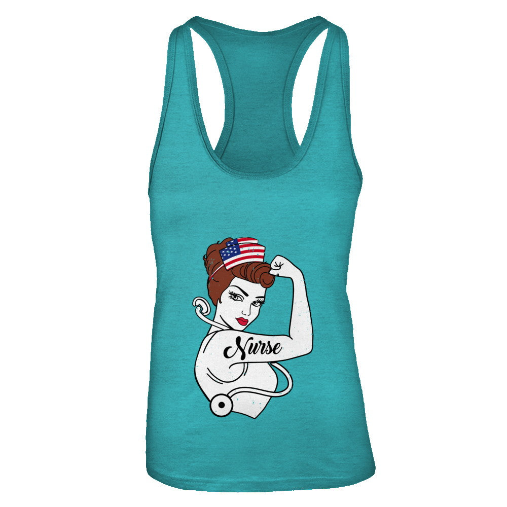 Nurse Vet Strong Woman American Flag Nursing 4Th Of July T-Shirt & Tank Top | Teecentury.com