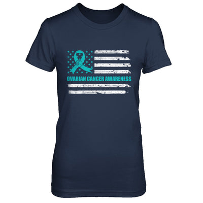 Teal Ribbon Ovarian Cancer Awareness US Flag T-Shirt & Hoodie | Teecentury.com