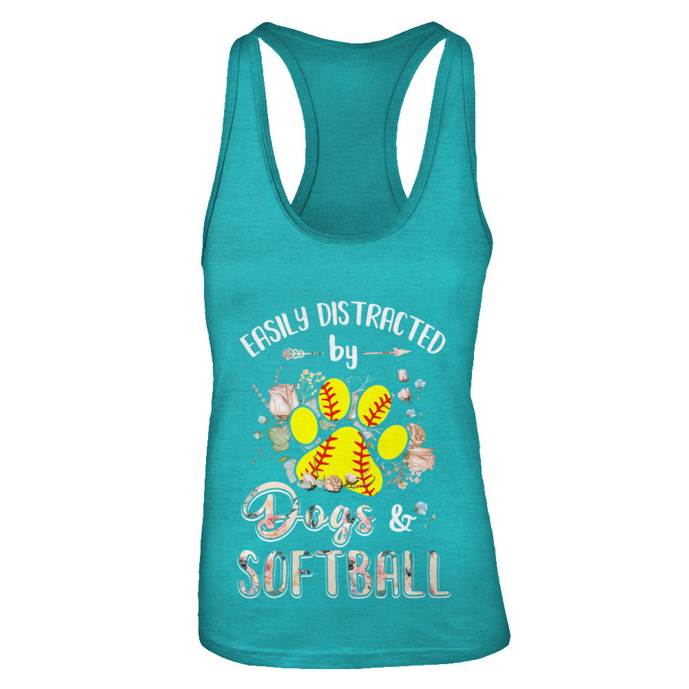 Easily Distracted By Dogs And Softball T-Shirt & Tank Top | Teecentury.com