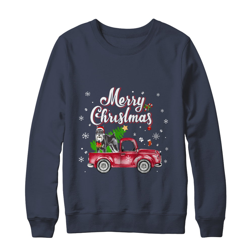 Schnauzer Rides Red Truck Christmas Pajama T-Shirt & Sweatshirt | Teecentury.com