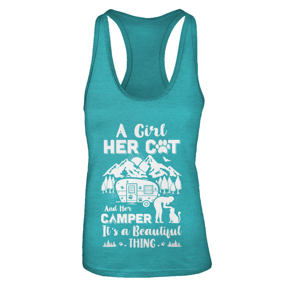 A Girl Her Cat And Her Camper It's A Beautiful Thing Camping T-Shirt & Tank Top | Teecentury.com