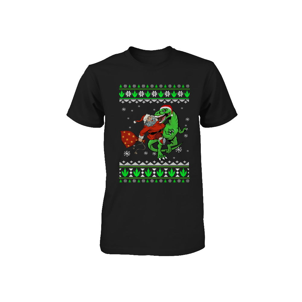 Santa Riding Dinosaur T-Rex Ugly Christmas Sweater Youth Youth Shirt | Teecentury.com