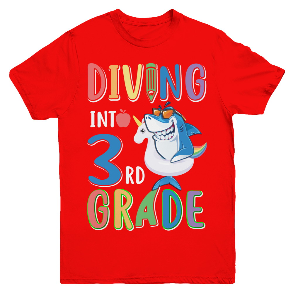 Diving Into 3rd Grade Back To School Shark Youth Youth Shirt | Teecentury.com